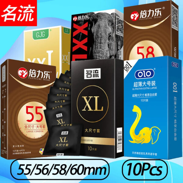 Ultra Thin Large Condom 55/56/58/60mm Penis Sleeves Condom Lubricant Glossy Natural Latex Adult Erotic Safer Sex Products