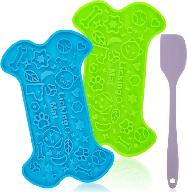 Lick Mat for Small Dogs and Cats 2 Pack, Dog Peanut Butter Lick Pads with Suction Cups for Slow Feeder, Anxiety Relief (Blue & Red)