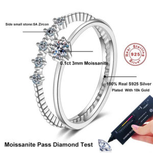 9ab4924e8020c33c NeeTim 3mm Moissanite Ring Set Sier Brilliant Cut 0.1 Carat Diamond Test Past D Color Moissanites Rings Original Jewelry