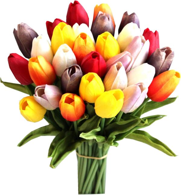 Mandy's 20pcs Yellow Artificial Tulip Silk Fake Flowers 13.5" for Mother's Day Easter Valentine’s Day Gifts in Bulk Home Kitchen Wedding Decorations