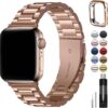 9ac88a5b8ef02136 Fullmosa Compatible Apple Watch Bands 41mm 40mm 38mm, Stainless Steel iWatch Band with Case for Apple Watch Ultra2/Ultra Series 9/8/7/6/5/4/3/2/1/SE/SE2, Rose Gold(Short)