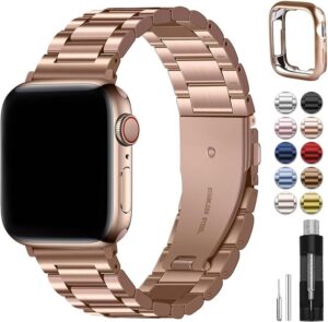 9ac88a5b8ef02136 Fullmosa Compatible Apple Watch Bands 41mm 40mm 38mm, Stainless Steel iWatch Band with Case for Apple Watch Ultra2/Ultra Series 9/8/7/6/5/4/3/2/1/SE/SE2, Rose Gold(Short)