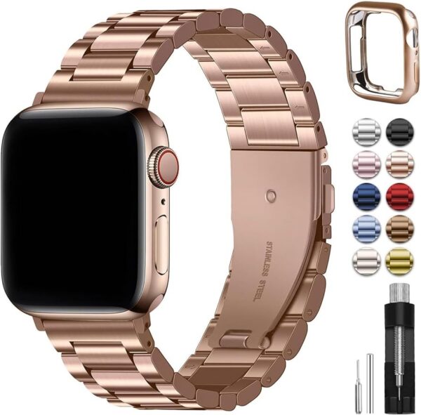 9ac88a5b8ef02136 Fullmosa Compatible Apple Watch Bands 41mm 40mm 38mm, Stainless Steel iWatch Band with Case for Apple Watch Ultra2/Ultra Series 9/8/7/6/5/4/3/2/1/SE/SE2, Rose Gold(Short)