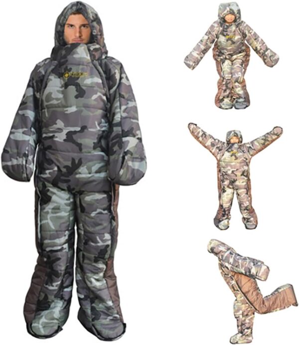 9ae27cb429ba7cba 72" Large Wearable Human Sleeping Bag Zipped Foot Opening Design Free Size Ultralight Hoodie Quilted Warm Thermal Coat for Adults Winter or Outdoor 4 Season Camping