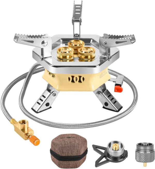 3900W Portable Windproof Camping Stove - Lightweight Propane Gas Burner with Piezo Ignition & Carrying Bag for Outdoor Cooking, Backpacking, Hiking, and Picnics