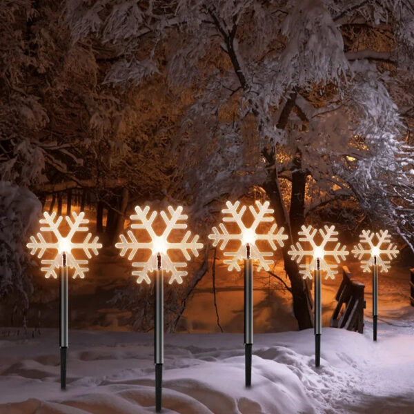 9aeb8bd04aed0162 Outdoor Christmas Snowflake Star Solar Powered Lawn Light Set Of 5PCS Waterproof Pathway Stake Lights