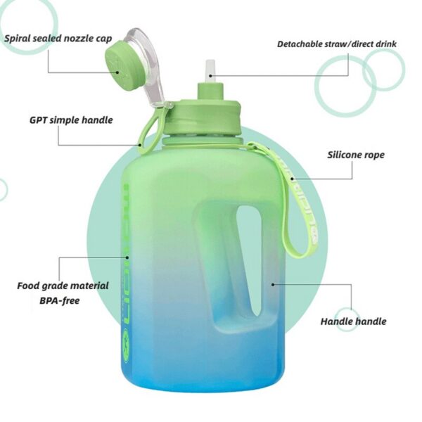 2.2L Large Capacity Sports Bottle Outdoor Fiess Kettle Gradient Plastic Water Cup Students Portable Big Ton Barrel