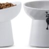 9b0c71311a6047f7 TAMAYKIM Tilted Ceramic Raised Cat Bowls, 8 OZ Food and Water Bowls Set for Kitty, Porcelain Elevated Stress Free Feeding Pet Dish, Dishwasher and Microwave Safe, 2 Pack (White & Grey)