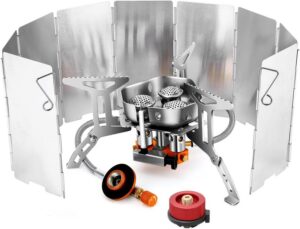 9b19d9f230858ccc 3-Core Burner Camping Stove with Fuel Canister Adapter, Folding Windshield and Storage Case, Portable Collapsible Camp Stove Set for Outdoor Backpacking Hiking Picnic