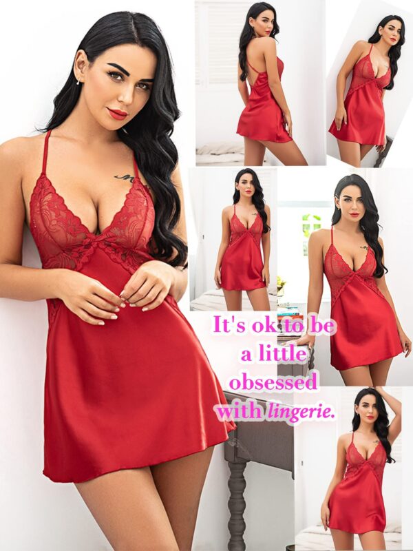 Avidlove Women Lingerie V Neck Nightwear Satin Sleepwear Lace Chemise Mini Teddy
