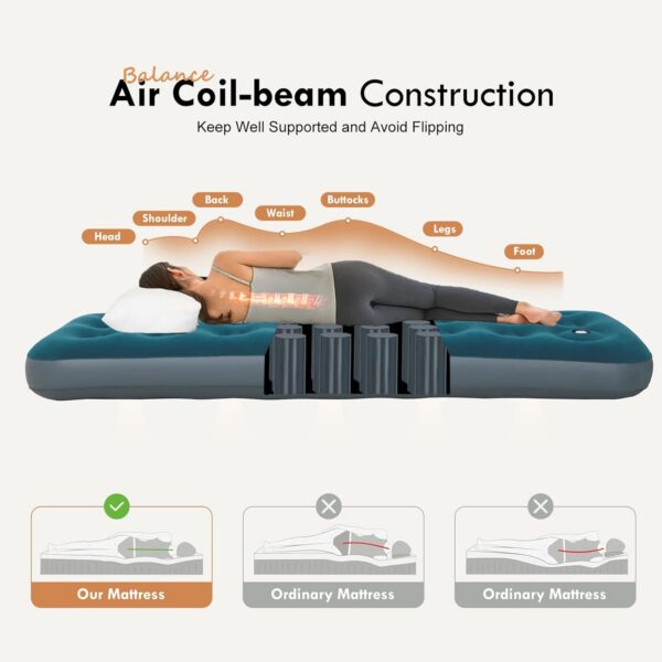 Single Size Camping Air Mattress with Built in Foot Pump, Inflatable Bed Blow Up Mattress Sleeping Pad