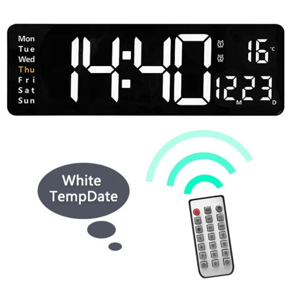 9b56460826cbfee0 Large Digital Wall Remote Control Temp Date Week Display Power Off Memory Table Clock Wall-mounted Dual Alarms LED Clocks