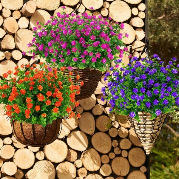 9b574951c6dc97b2 24 Bundles Outdoor Artificial Flowers UV Resistant Fake Boxwood Plants, Faux Greenery for Indoor Outside Hanging Plants Garden Porch Window Box Home Wedding Farmhouse Décor (Magenta)