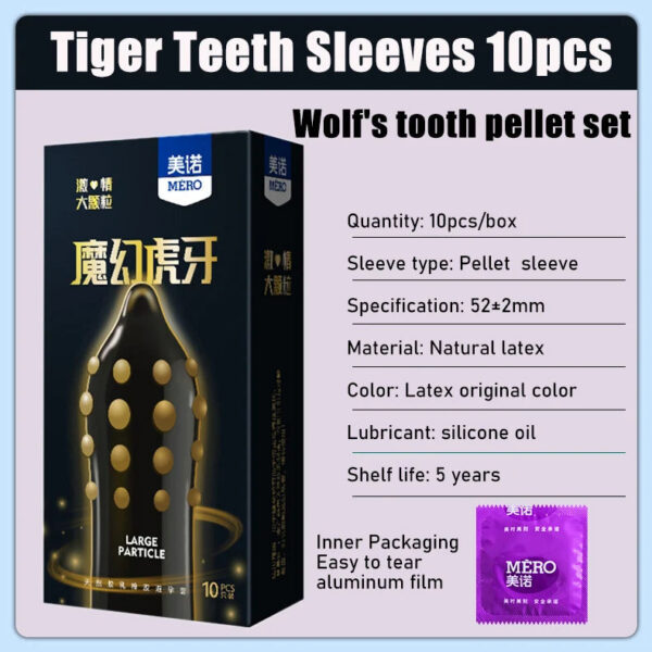 Hyaluronic Acid Condom Ultra Thin Large Size 54mm Penis Sleeves10pcs Wolf Tooth Pellet Condom Delay for Men Safer Sex Toy