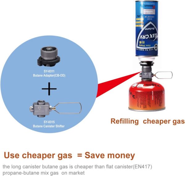 9b87be14f1cae1ac Gas Refill Adapter,Isobutane fuel refill,Isobutane Canister Shifter,Lindal Valve Canister Shifter,Gas Saver Plus,Air Vent Function,Backpacking Camping Stove Adapter