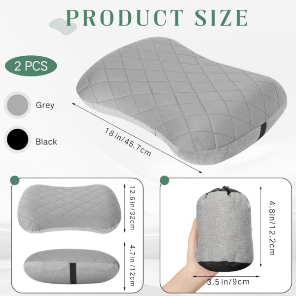 9b8cc9697e2372e2 2 Pack Inflatable Travel Camping Pillow with Removable Cover Backpacking Blow up Neck Air Pillow Compressible for Lumbar Support Travel Hiking(Black,Grey)