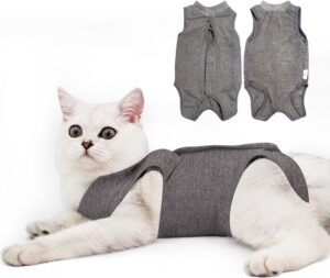 9b99bf6b2ec342d2 Cat Recovery Suit for Male and Female Surgical Post Surgery Soft Cone Onesie Shirt Clothes Neuter Licking Protective Diapers Outfit Cover Kitten Spay Collar(M, Grey)