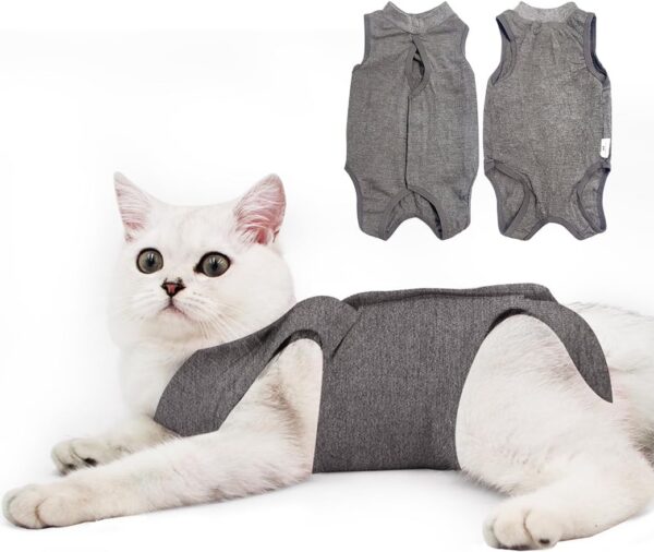 9b99bf6b2ec342d2 Cat Recovery Suit for Male and Female Surgical Post Surgery Soft Cone Onesie Shirt Clothes Neuter Licking Protective Diapers Outfit Cover Kitten Spay Collar(M, Grey)