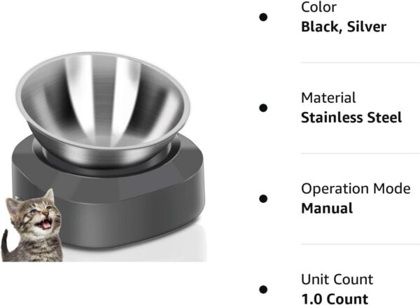 9ba343bb9bccaddc Stainless Steel Cat Food Bowl, 15-Angle, Ergonomic Design Reduces Vomiting
