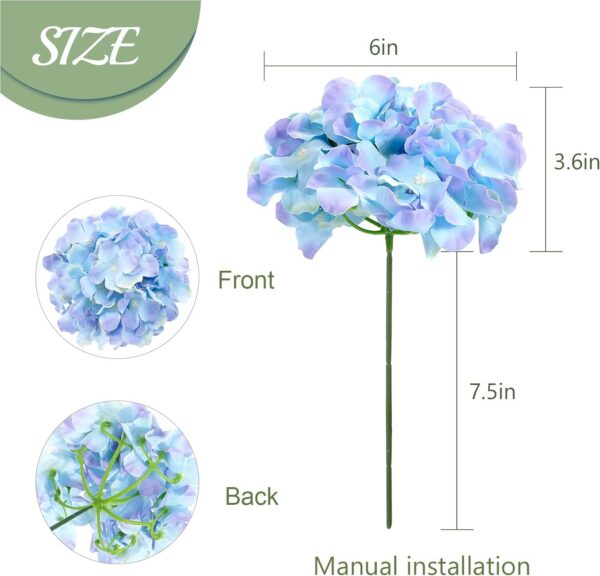 Auihiay 64pcs Silk Hydrangea Artificial Flowers, Artificial Hydrangea Flowers with Stems, Full Hydrangea Flowers for Wedding Centerpieces, Home, Garden, Party Decoration (Blue)