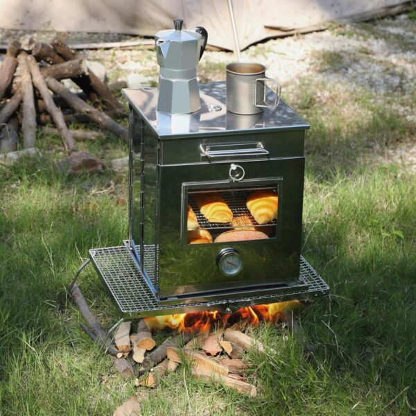 REDCAMP Faltbarer Campingofen mit 3-stufigem Grill, Mini Edelstahlofen zum Backen, Grillen, Outdoor Kochen