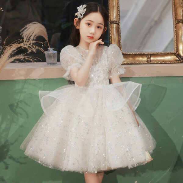 White Baby 2-12year old Kids for Party Wedding flower girl Sequins Children’s Pageant Gown Girls Dress