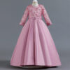 9c04bbaa635d37ec Children’s wear Autumn Girls Princess Satin cloth Embroidered long Sleeve Kids Dresses for Party Wedding Dress