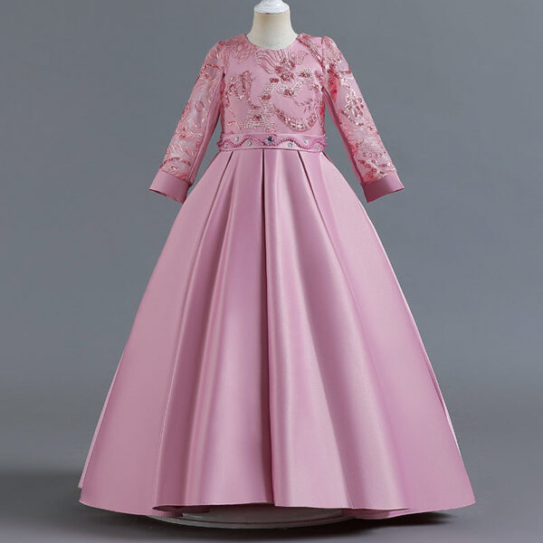 9c04bbaa635d37ec Children’s wear Autumn Girls Princess Satin cloth Embroidered long Sleeve Kids Dresses for Party Wedding Dress