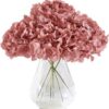 Hydrangea Silk Flower White 10 Heads Artificial Hydrangea Silk Flowers Head for Wedding Centerpieces Bouquets DIY Floral Decor Home Decoration with Long Stems - White
