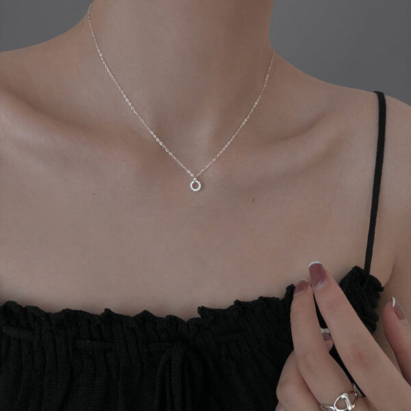 Sterling Sier Necklace Flash Diamond Geometric Double Circle Pendant Female Fashion Clavicle Chain Birthday Gift Jewelry