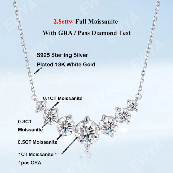 EWYA Sparkling 1.7/2.8/5cttw Full Moissanite Pendant Necklace for Women S Sier Plated Gold Pass Diamond Test Necklaces