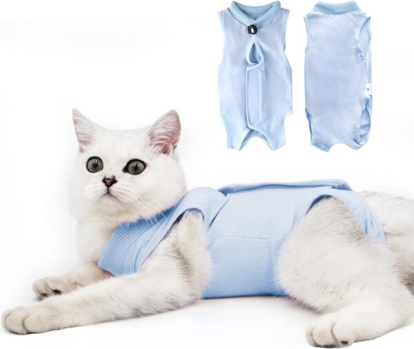 9c31de2c6199ab93 Cat Recovery Suit for Male and Female Surgical Post Surgery Soft Cone Onesie Shirt Clothes Neuter Licking Protective Diapers Outfit Cover Kitten Spay Collar(M, Grey)