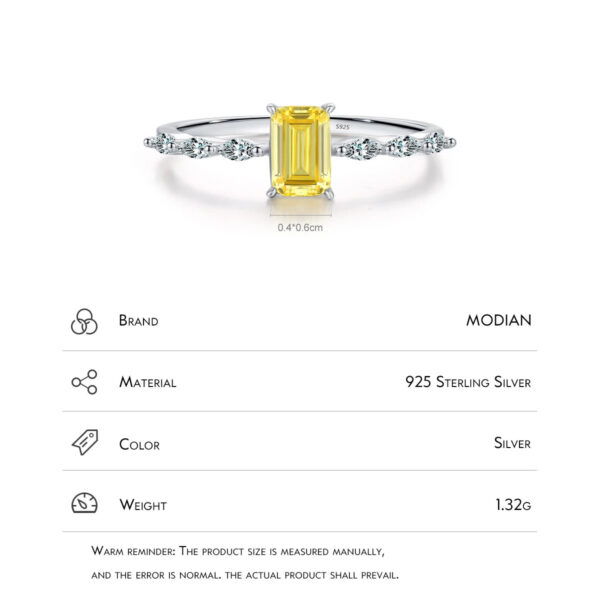 9c3d960558849469 MODIAN Real 925 Sterling Silver Exquisite Sparkling Emerald Cut Pink Yellow Zirconia Ring For Women Wedding Luxury Fine Jewelry