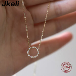 9c5855bb5ca3750f Jkeli -100% S Sterling Sier Plated Necklace with Full Diamond Circle Style Japanese and Korean K Gold Collar Chain