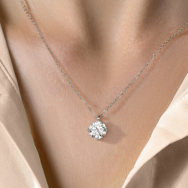 Stylever Certified Moissanite Diamond Classic Round Pendant Necklace for Women Sterling Sier Chain Wedding Jewelry