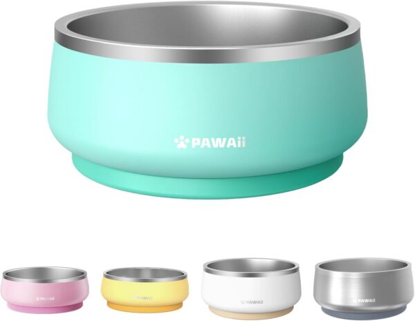 9c8014decb850023 Pawaii Small Dog Bowls, 12oz Food Water Bowl Designed for Puppies and Cats with Non-Slip Rubber Base, Upgraded Metal Insulated, Double Stainless Steel Bowls