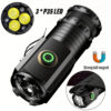 9c8b626608c81062 High Power Led Flashlights MINI Torch With 3 LED and Powerful Magnet Self-defense Lamp 5 Lighting Modes Bright Outdoor Lights