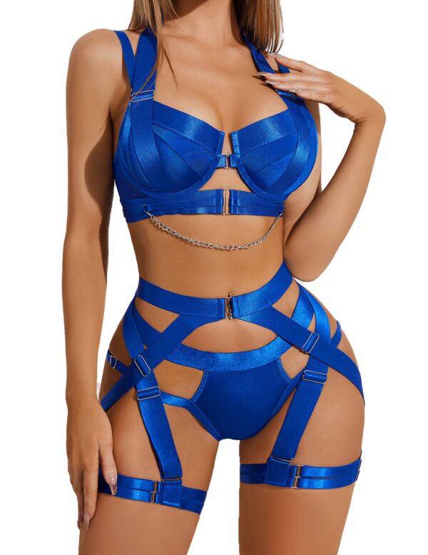 Avidlove for Women Sexy Strappy Underwire Push Up Bra Garter Set Lingerie with Chain