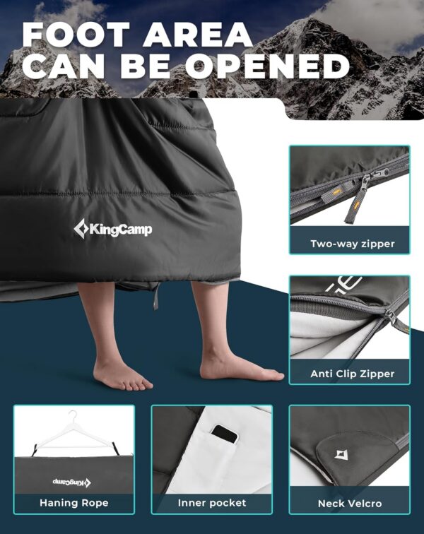 KingCamp Double Sleeping Bag Oxygen with 2 Pillows Queen Size & Extra-Large Rectangular Sleeping Bags for Adults 4 Seasons Waterproof Envelope Sleeping Bag for Camping Festivals Hiking Indoor Outdoor