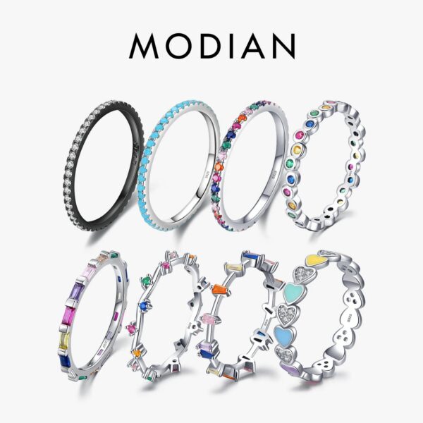 9cb8f4270cf87bab Modian 12 Style Authentic 925 Sterling Silver Rainbow Colorful Fashion Stackable Finger Ring For Women Grils Statement Jewelry