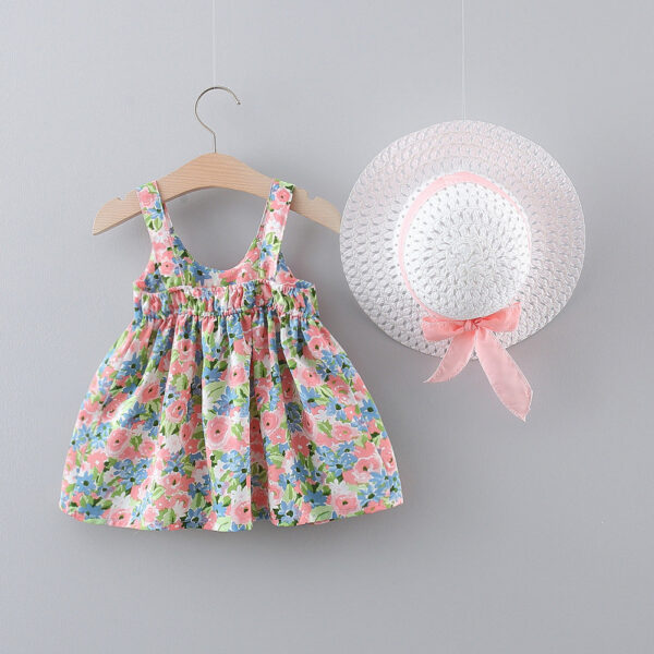 9cbd83ba8cfb6ccd 2pcs/Set Baby Girl Summer Fashion Dresses Floral Sling Children Clothing Sweet Cute Kids Sleeveless Dress 0-3 Years Old Toddlert