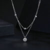 Bamoer U 0.5CT Double Layers Moissanite Necklace Adjustable Round Beads Chain Water Drop Pendant for Women Engagement Gift