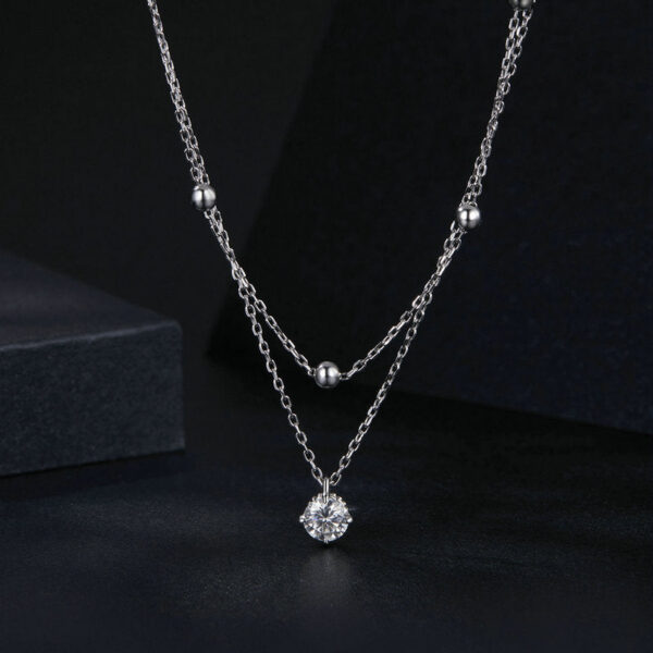 Bamoer U 0.5CT Double Layers Moissanite Necklace Adjustable Round Beads Chain Water Drop Pendant for Women Engagement Gift