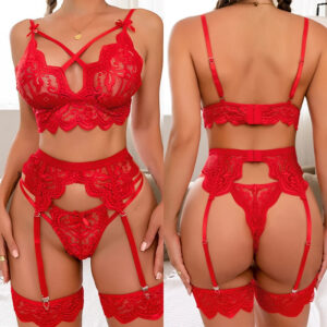 9cca05c2572385c9 Sexy Bow Exotic Sets Hollow Out Women's Underwear Erotic Cut-out Sexy Lingerie Bra Panty And Garters Lingerie Set Lenceria Mujer
