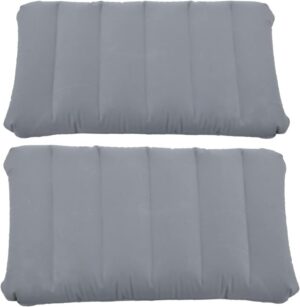 9d03b78ea1be48fb 2 Pack Gray Ultralight Inflatable Pillow Small Squared Flocked Fabric Air Pillow for Beach Hiking,Camping,Traveling,Napping,Desk Rest,Neck &Lumbar Support