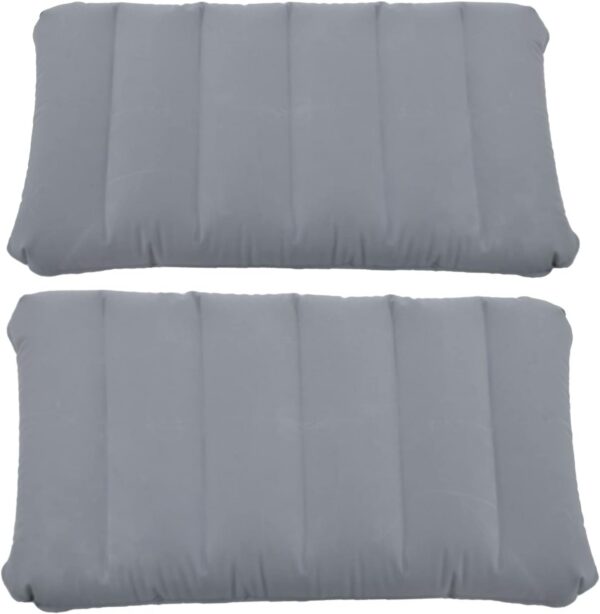 2 Pack Gray Ultralight Inflatable Pillow Small Squared Flocked Fabric Air Pillow for Beach Hiking,Camping,Traveling,Napping,Desk Rest,Neck &Lumbar Support