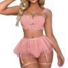 Lilosy Sexy Push Up Garter Skirt Strappy Lingerie Set