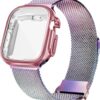 Geoumy Metal Magnetic Bands Compatible for Apple Watch Band 38mm with Case, Stainless Steel Milanese Mesh Loop Replacement Strap Compatible with iWatch Series 8/7/6/5/4/3/2/1 SE Women Men, Rose Gold