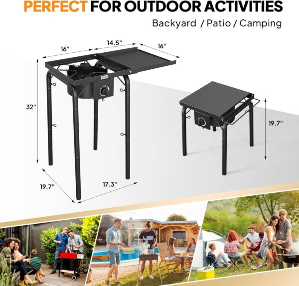 9d39db462965936a ROVSUN Single Burner Gas Stove with Side Shelf, 100,000BTU Portable Propane Stove with Removable Leg & Regulator for Camping Home Backyard Outdoor Cooking Brewing Canning Turkey Frying