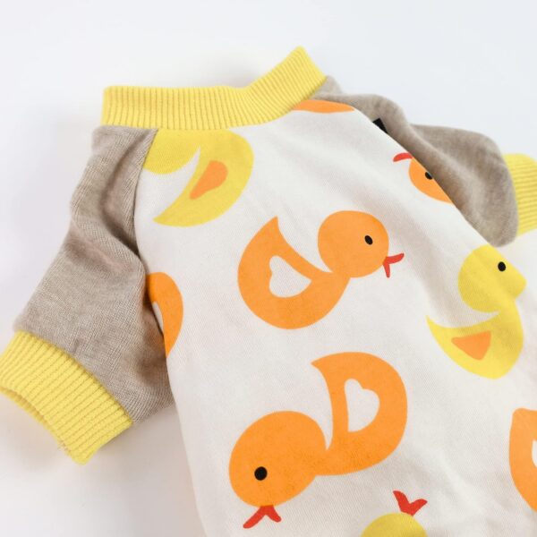Duck Dog Pajamas, Cute Dog Clothes for Small Dogs Boy Girl, Pet Onesie Clothing, 100% Breathable Cotton, Yellow, Medium